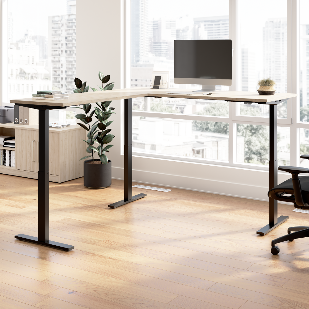 Shop Bush Business Furniture Move 60 Series 72W Height Adjustable L Shaped Standing Desk, Image 02, M6SL7278NEBK, #color_natural elm/black powder coat