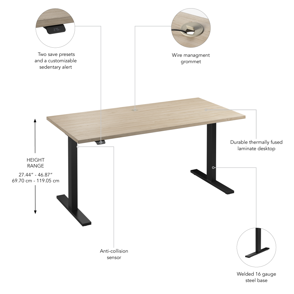 Shop Bush Business Furniture Move 60 Series 60W x 30D Electric Height Adjustable Standing Desk, Image 06, M6S6030NEBK, #color_natural elm/black powder coat
