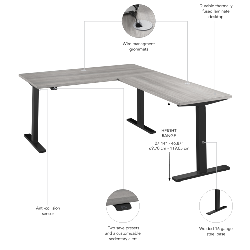 Shop Bush Business Furniture Move 60 Series 60W Height Adjustable L Shaped Standing Desk, Image 06, M6SL6078PGBK, #color_platinum gray/black powder coat