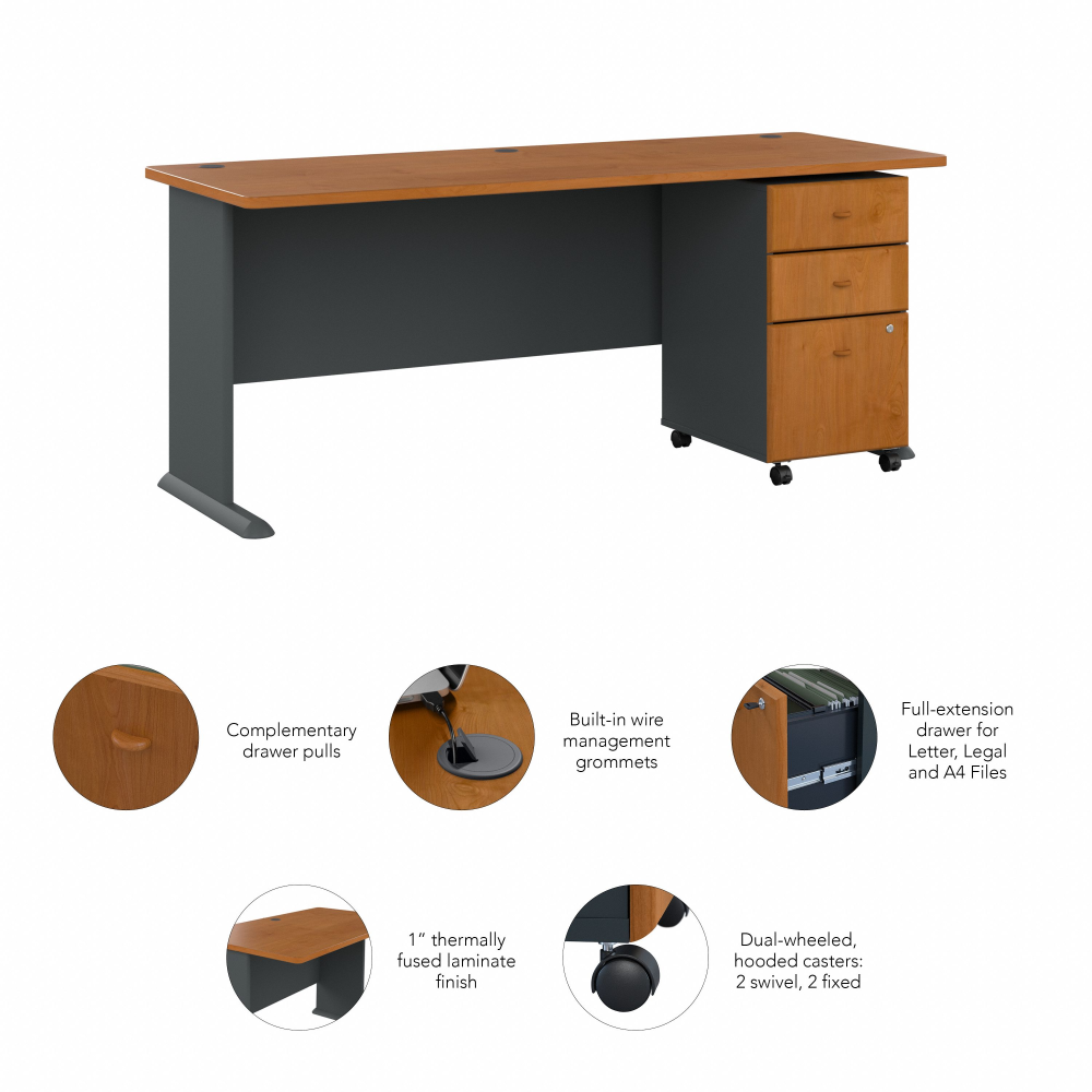 Shop Bush Business Furniture Series A 72W Desk with Mobile File Cabinet, Image 06, SRA013NCSU, #color_natural cherry/slate