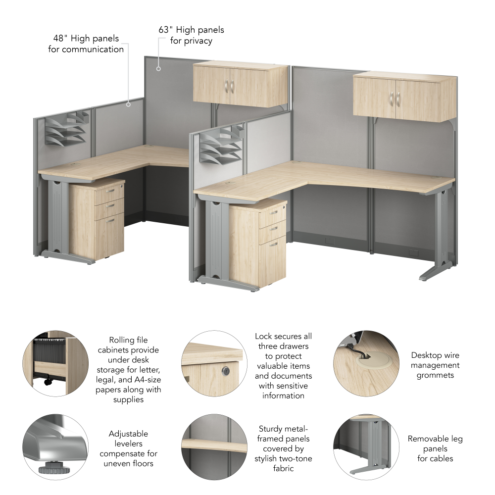 Shop Bush Business Furniture Office in an Hour 2 Person L Shaped Cubicle Desks with Storage, Drawers, and Organizers, Image 07, OIAH008NE, #color_natural elm