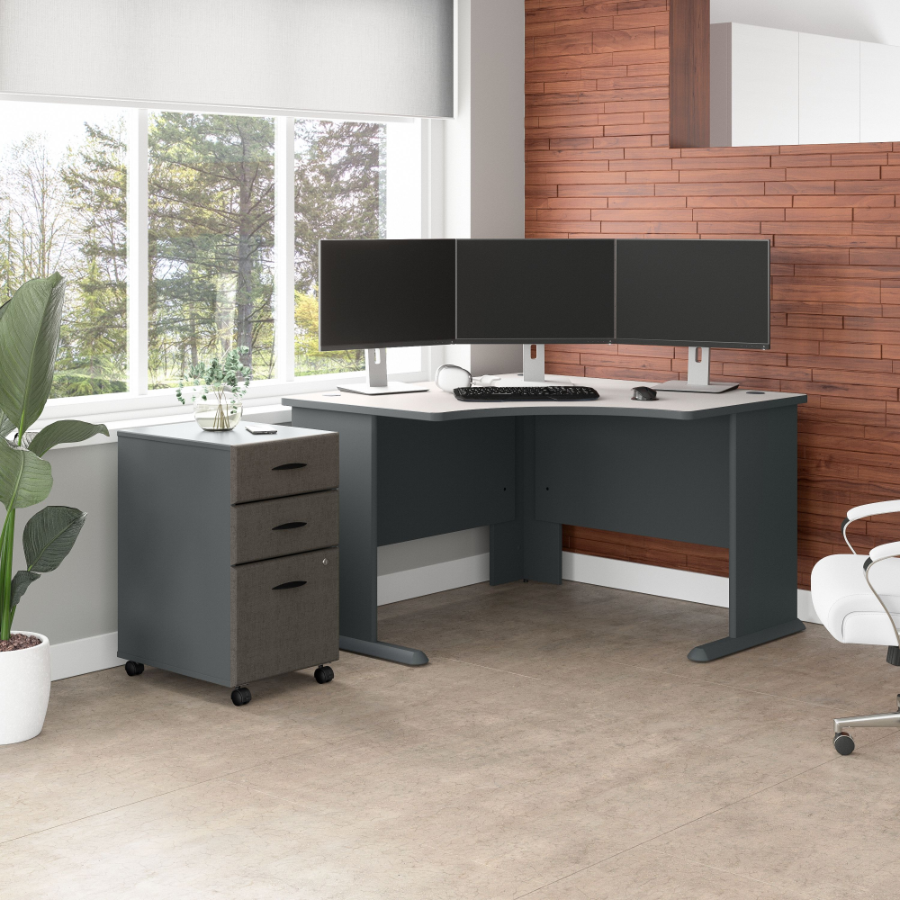 Shop Bush Business Furniture Series A 48W Corner Desk with Mobile File Cabinet, Image 02, SRA035SLSU, #color_slate/white spectrum