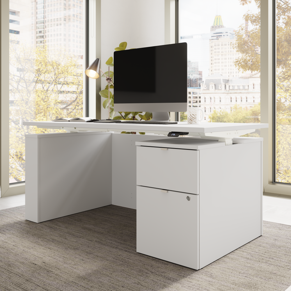 Shop Bush Business Furniture Stratus 60W x 30D Eletric Height Adjustable Standing Desk with File Cabinet, Image 04, SUT007WH, #color_white