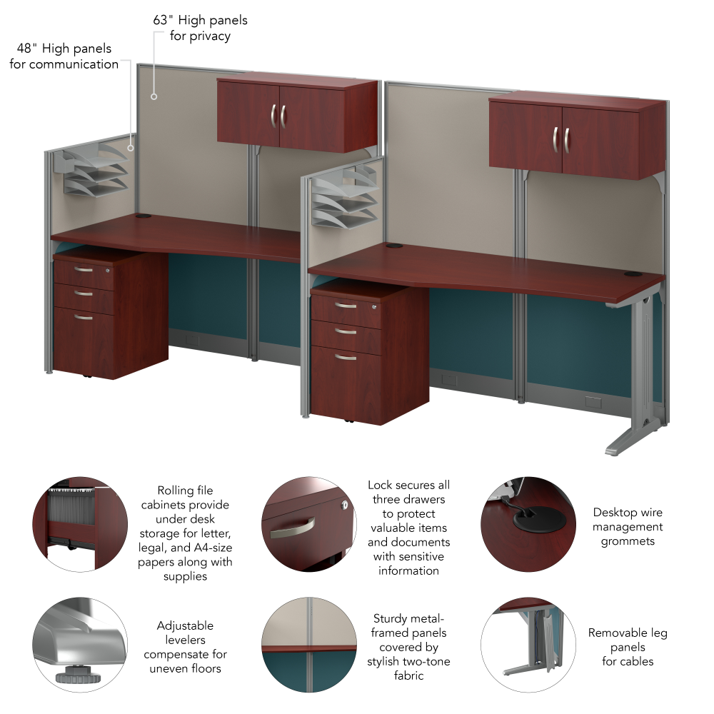 Shop Bush Business Furniture Office in an Hour 2 Person Straight Cubicle Desks with Storage, Drawers, and Organizers, Image 08, OIAH005HC, #color_hansen cherry
