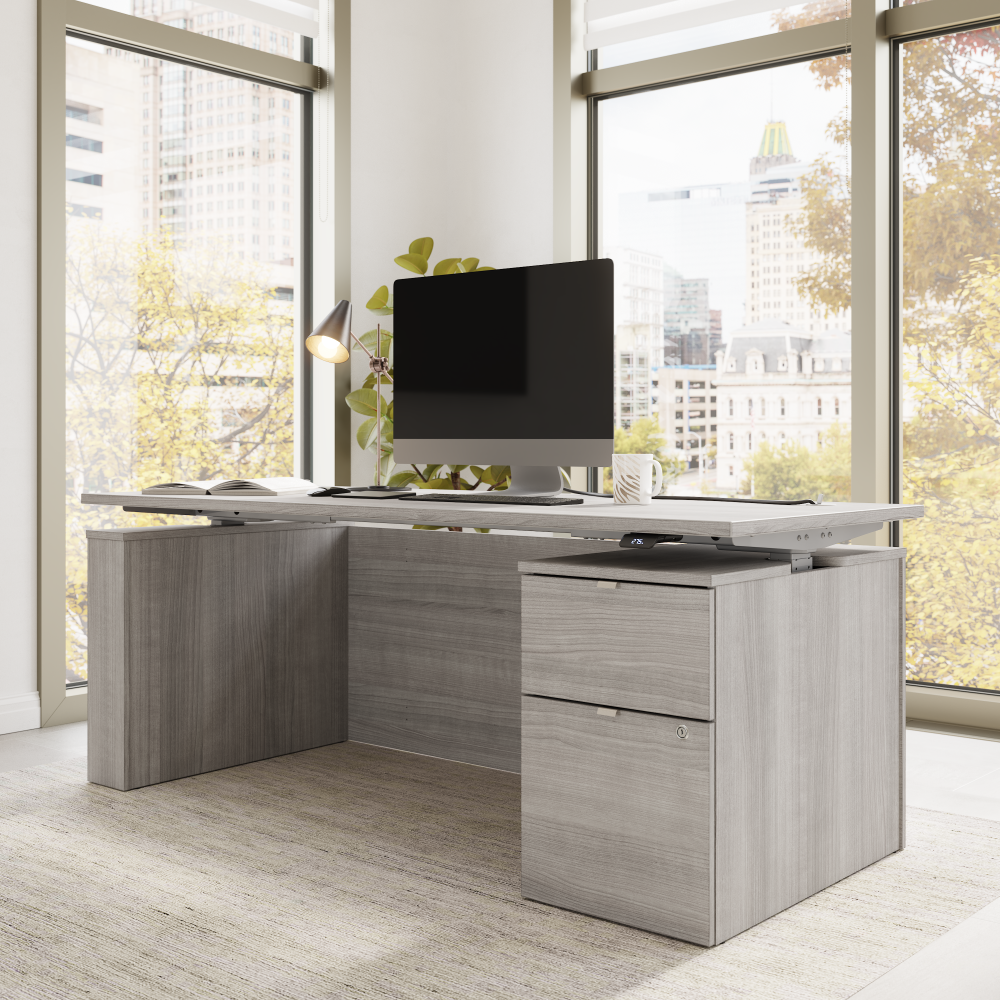 Shop Bush Business Furniture Stratus 72W x 30D Eletric Height Adjustable Standing Desk with File Cabinet, Image 04, SUT008PG, #color_platinum gray