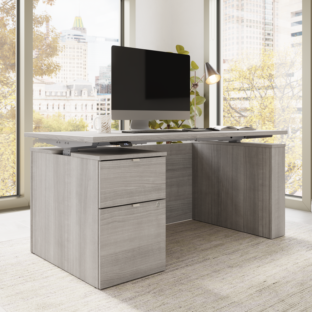 Shop Bush Business Furniture Stratus 60W x 30D Eletric Height Adjustable Standing Desk with File Cabinet, Image 03, SUT007PG, #color_platinum gray