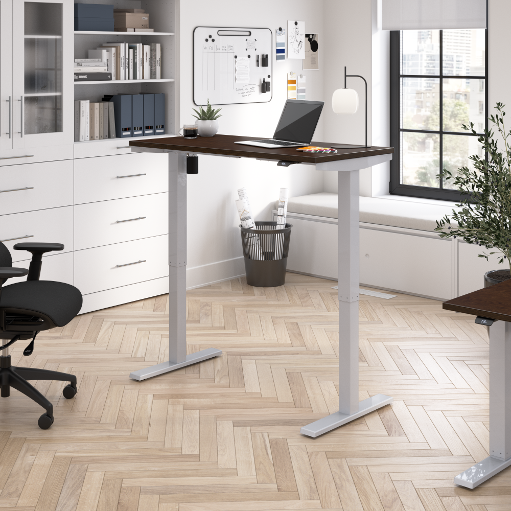 Shop Bush Business Furniture Move 40 Series 48W x 24D Electric Height Adjustable Standing Desk, Image 02, M4S4824MRSK, #color_mocha cherry/cool gray metallic