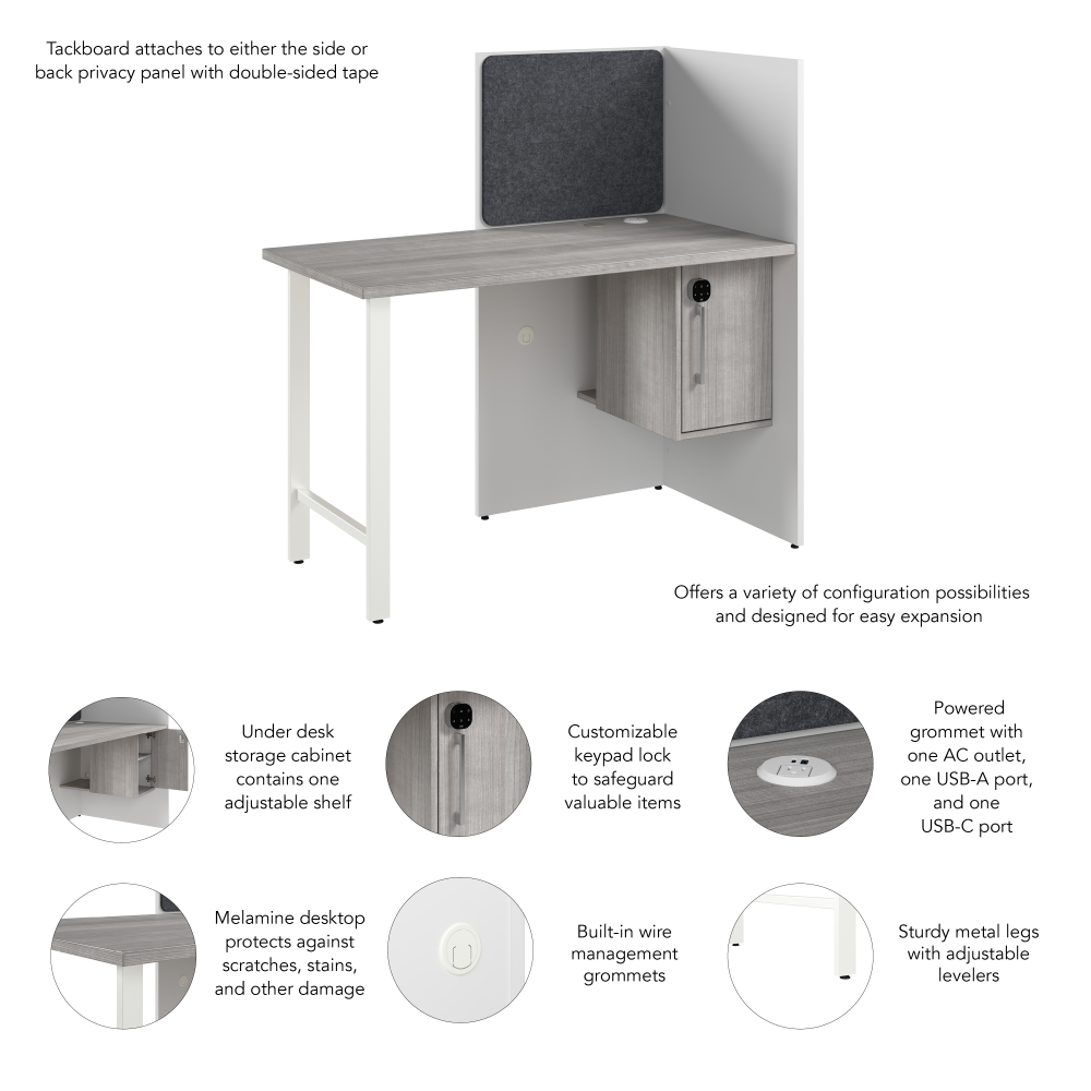 Shop Bush Business Furniture Hustle 48-inch Cubicle Desk for Office with Locking Storage Cabinet, Image 06, HUCB248WHPG, #color_white/platinum gray