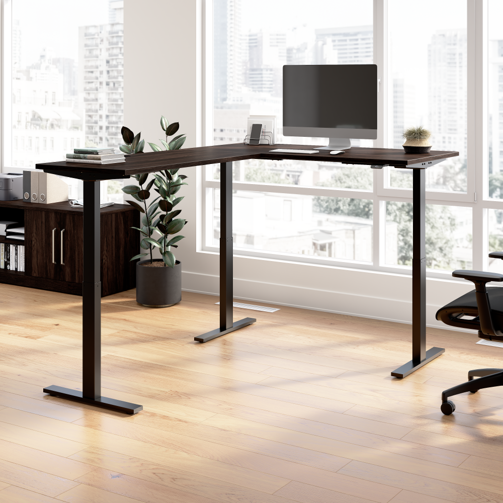 Shop Bush Business Furniture Move 60 Series 60W Height Adjustable L Shaped Standing Desk, Image 02, M6SL6078BWBK, #color_black walnut/black powder coat