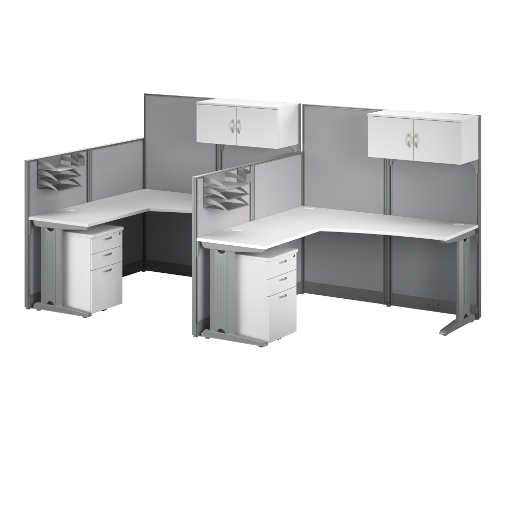 Shop Bush Business Furniture Office in an Hour 2 Person L Shaped Cubicle Desks with Storage, Drawers, and Organizers, Image 01, OIAH008WH, #color_pure white