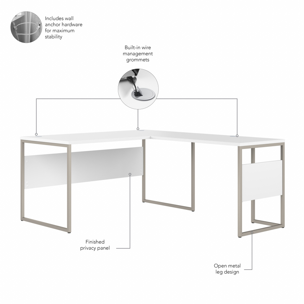 Shop Bush Business Furniture Hybrid 60W x 30D L Shaped Table Desk with Mobile File Cabinet, Image 07, HYB029WHSU, #color_white