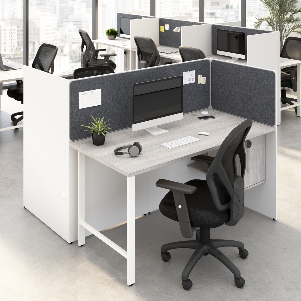 Shop Bush Business Furniture Hustle 60-inch 2 Person Office Cubicles with Locking Storage and Large Tackboards, Image 02, HUS023WHPG, #color_white/platinum gray