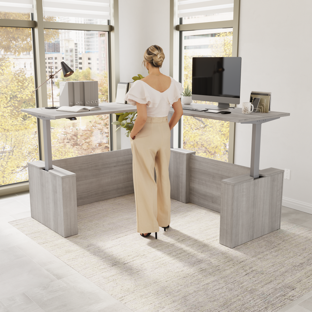 Shop Bush Business Furniture Stratus 72W x 78D Electric Height Adjustable L Shaped Standing Desk, Image 02, SUT014PG, #color_platinum gray