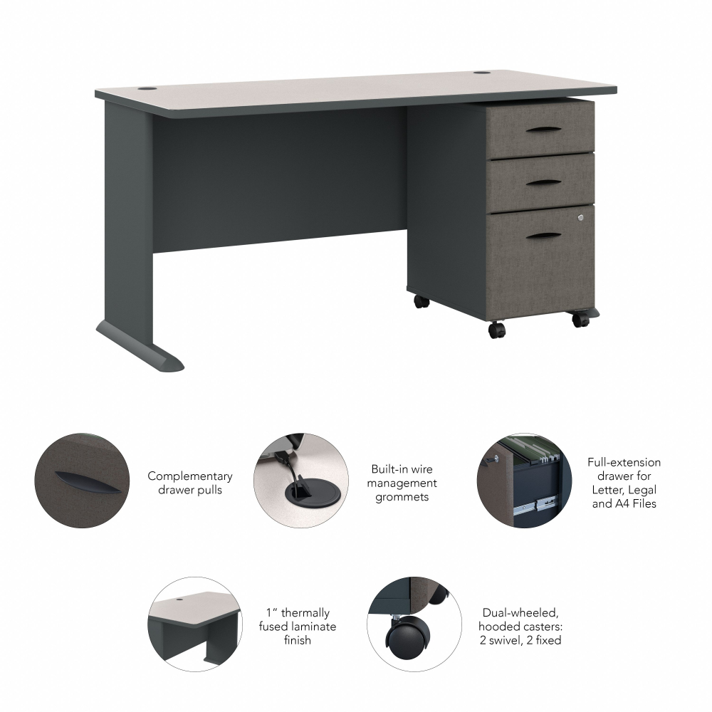Shop Bush Business Furniture Series A 60W Desk with Mobile File Cabinet, Image 06, SRA003SLSU, #color_slate/white spectrum