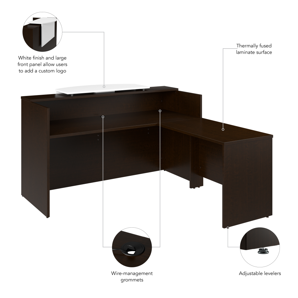 Shop Bush Business Furniture Arrive 72W x 72D L Shaped Reception Desk with Counter, Image 09, ARV009MR, #color_mocha cherry