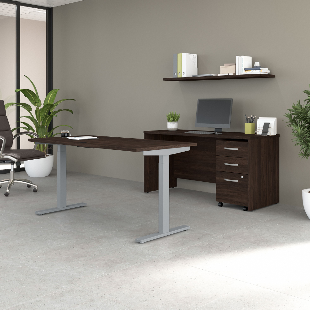 Shop Bush Business Furniture Studio C 60W Height Adjustable Standing Desk with Credenza and File Cabinet, Image 02, STC017BWSU, #color_black walnut
