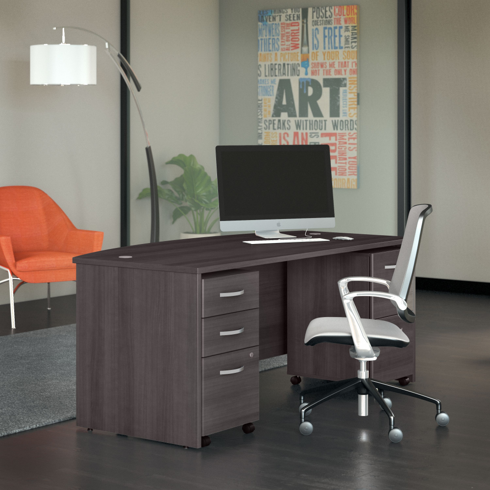 Shop Bush Business Furniture Studio C 72W x 36D Bow Front Desk with Mobile File Cabinets, Image 02, STC012SGSU, #color_storm gray