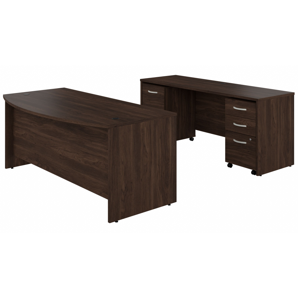 Shop Bush Business Furniture Studio C 72W x 36D Bow Front Desk and Credenza with Mobile File Cabinets, Image 01, STC009BWSU, #color_black walnut