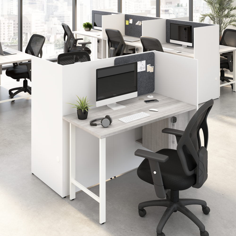 Shop Bush Business Furniture Hustle 48-inch 2 Person Office Cubicles with Locking Storage Cabinet, Image 02, HUS031WHPG, #color_white/platinum gray