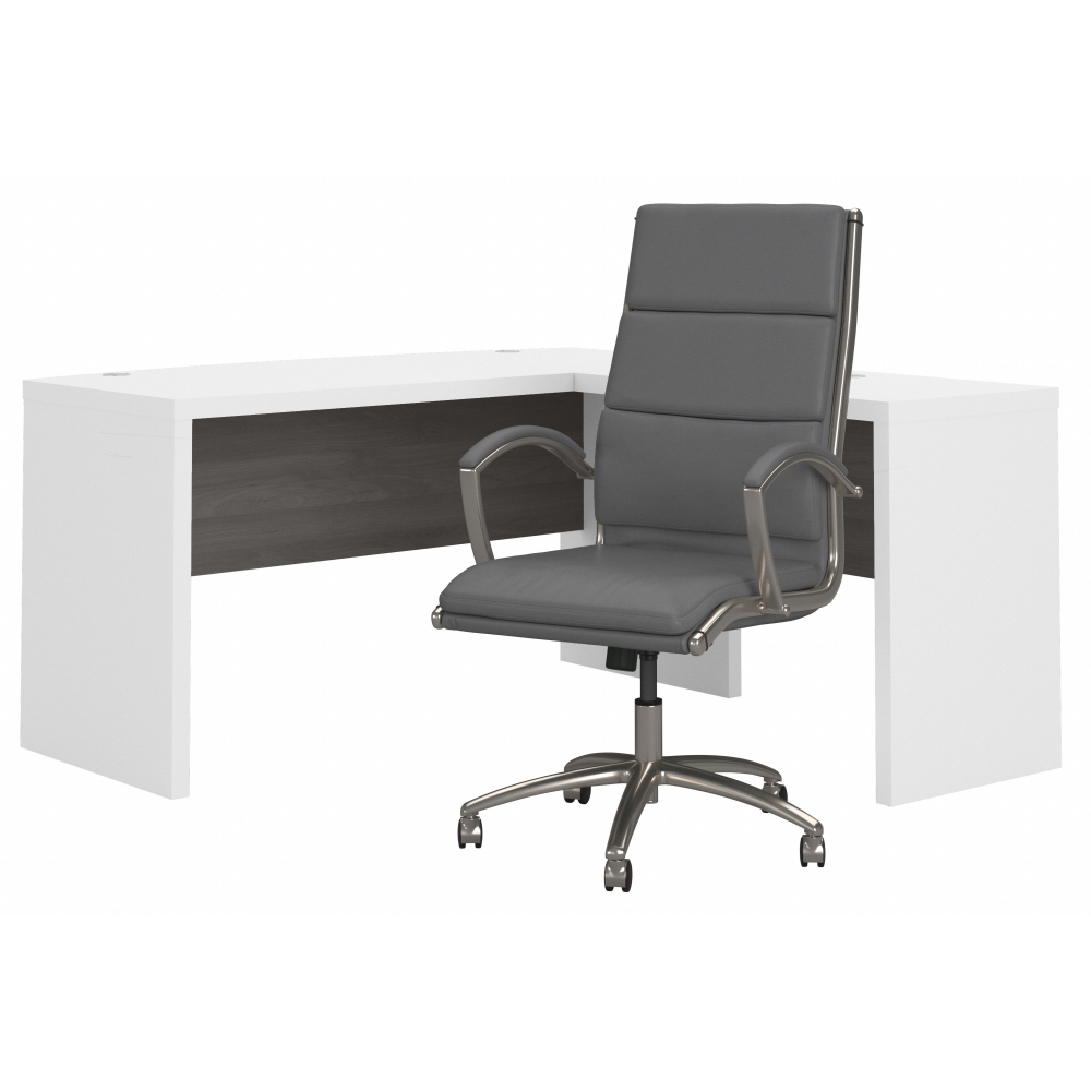 Shop Bush Business Furniture Echo L Shaped Bow Front Desk with High Back Chair, Image 03, ECH034WHMG, #color_pure white/modern gray