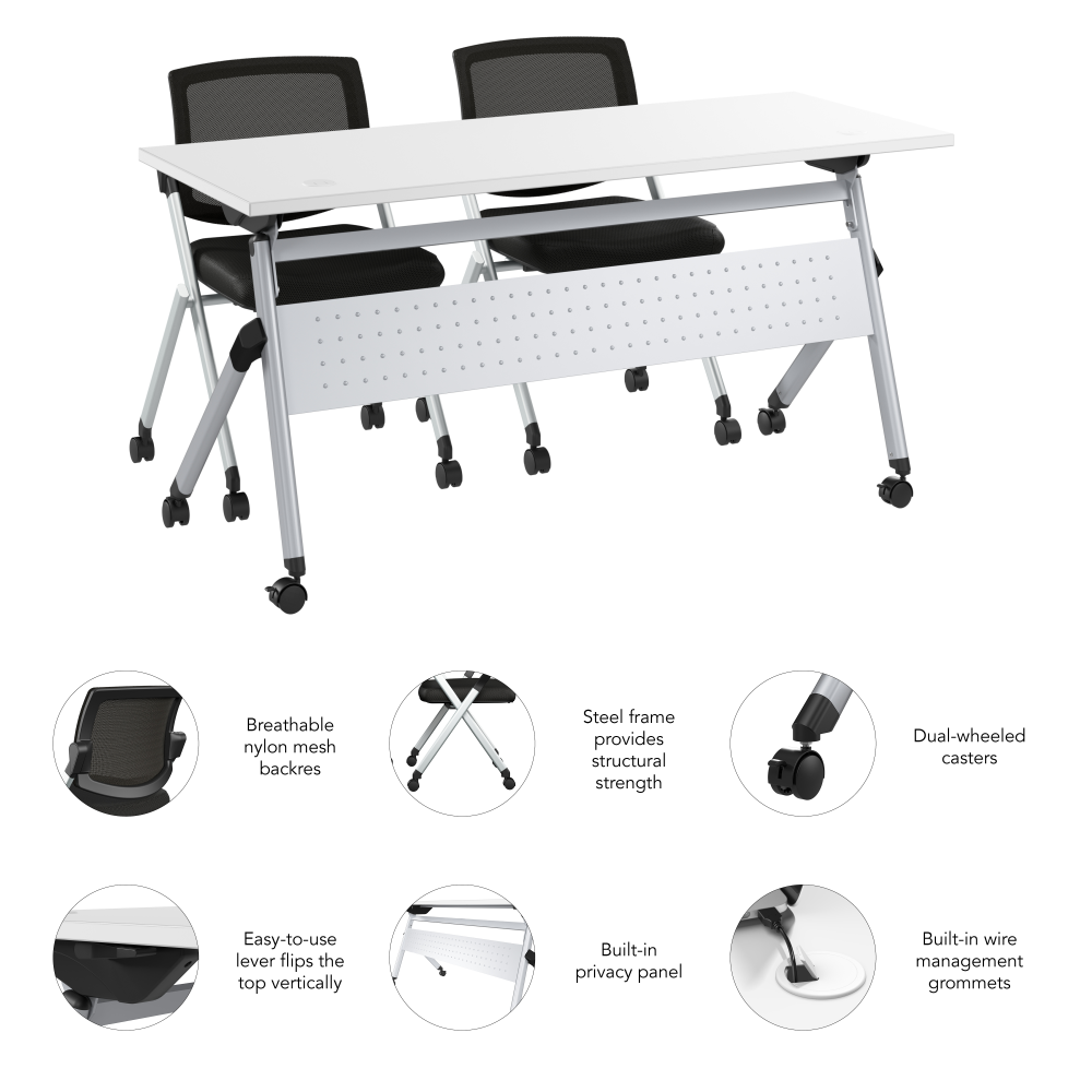 Shop Bush Business Furniture Envision 60W Folding Training Table and 2 Folding Chairs, Image 06, NVS003WH, #color_white/cool gray metallic
