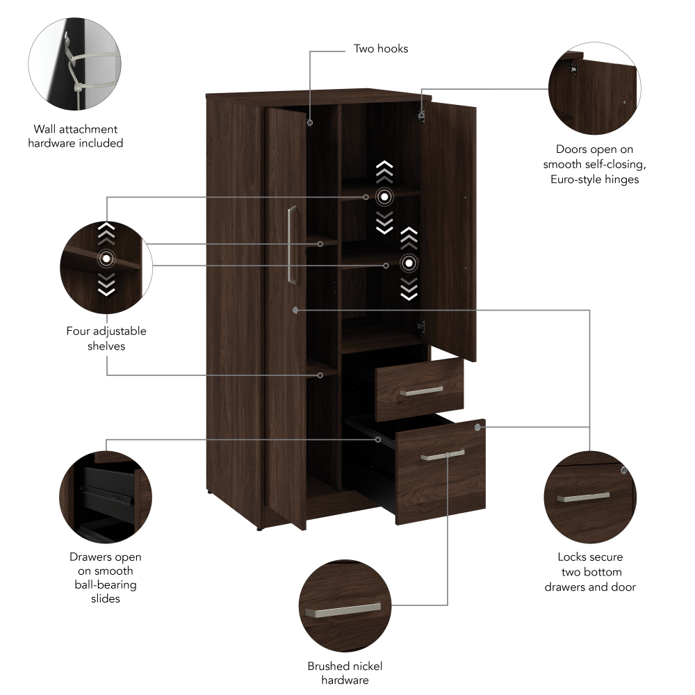 Shop Bush Business Furniture Vista Wardrobe Cabinet with Drawers, Image 06, VSS130BWK, #color_black walnut
