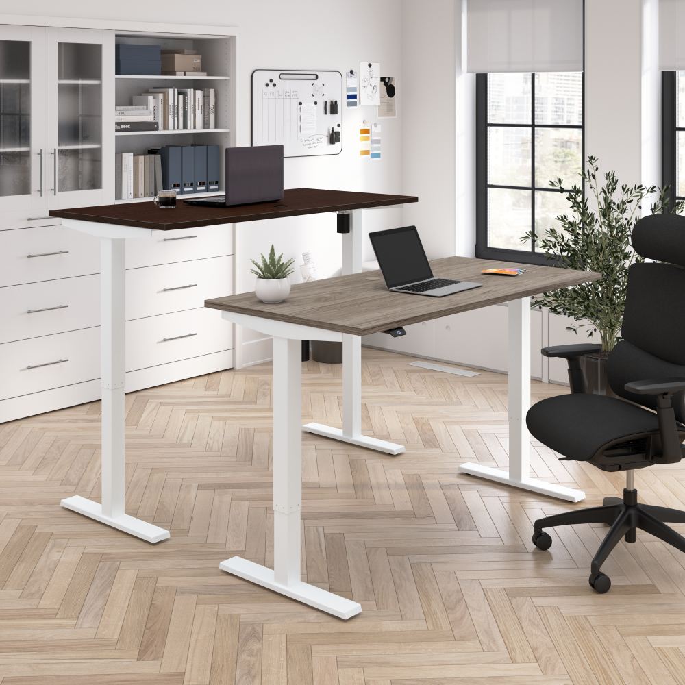 Shop Bush Business Furniture Move 40 Series 72W x 30D Electric Height Adjustable Standing Desk, Image 03, M4S7230MRBK, #color_mocha cherry/black powder coat