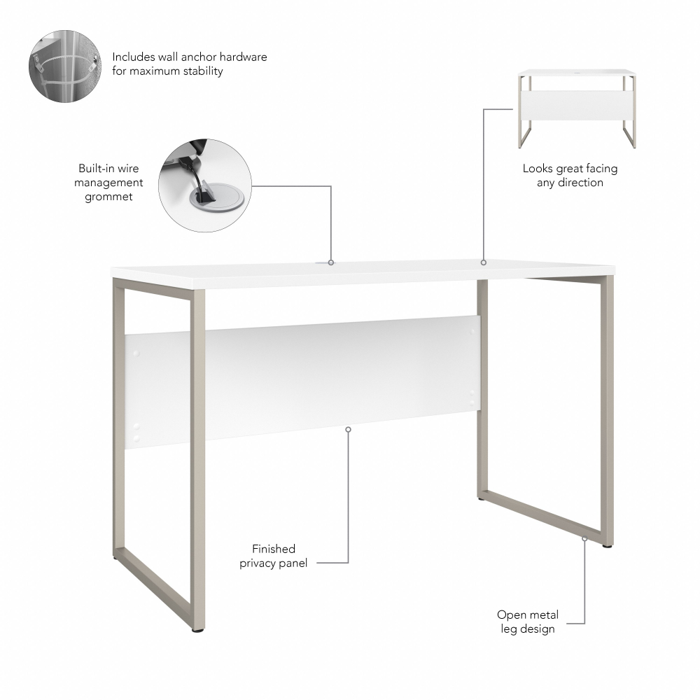 Shop Bush Business Furniture Hybrid 48W x 24D Computer Table Desk with Metal Legs, Image 09, HYD148WH, #color_white