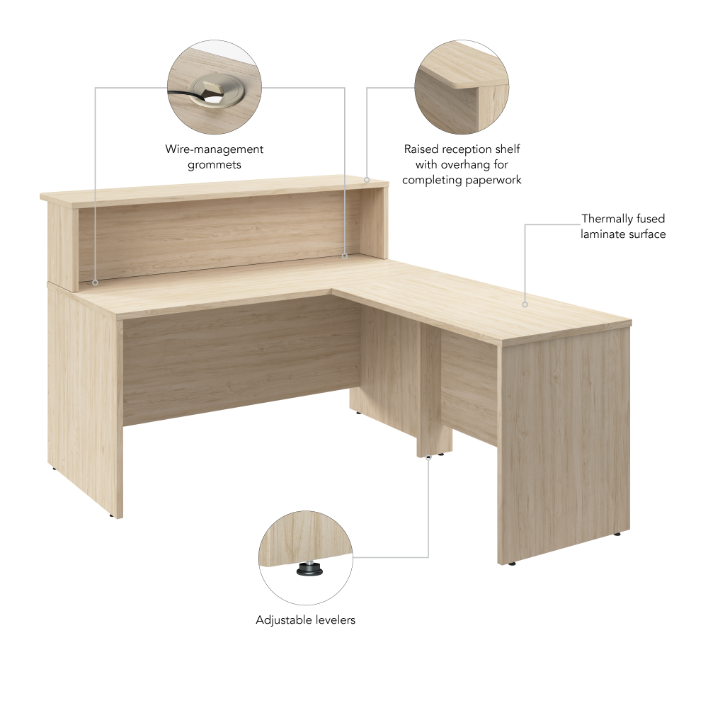 Shop Bush Business Furniture Arrive 60W x 72D L Shaped Reception Desk with Shelf, Image 08, ARV003NE, #color_natural elm