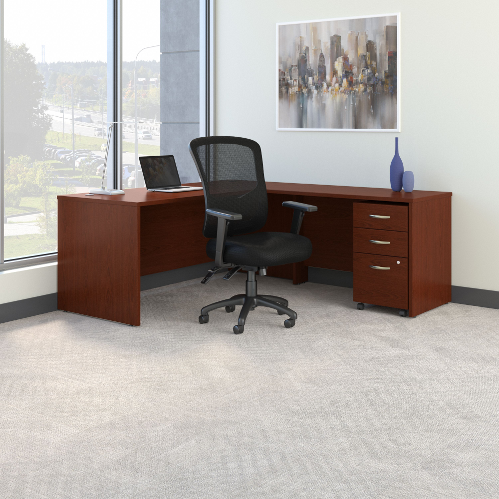 Shop Bush Business Furniture Series C 72W L Shaped Desk with Mobile File Cabinet and High Back Multifunction Office Chair, Image 02, SRC131MASU, #color_mahogany
