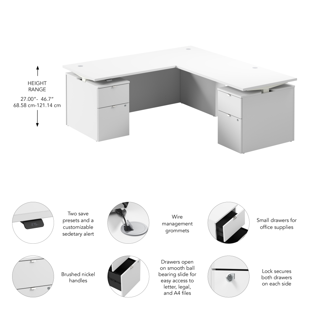 Shop Bush Business Furniture Stratus 72W x 78D Height Adjustable L Shaped Standing Desk with Drawers, Image 07, SUT018WH, #color_white