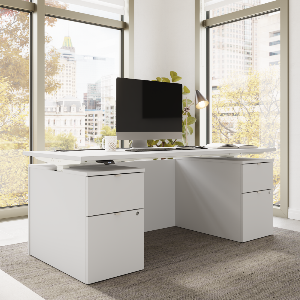 Shop Bush Business Furniture Stratus 72W x 30D Electric Standing Desk with Drawers and Modesty Panel, Image 03, SUT012WH, #color_white