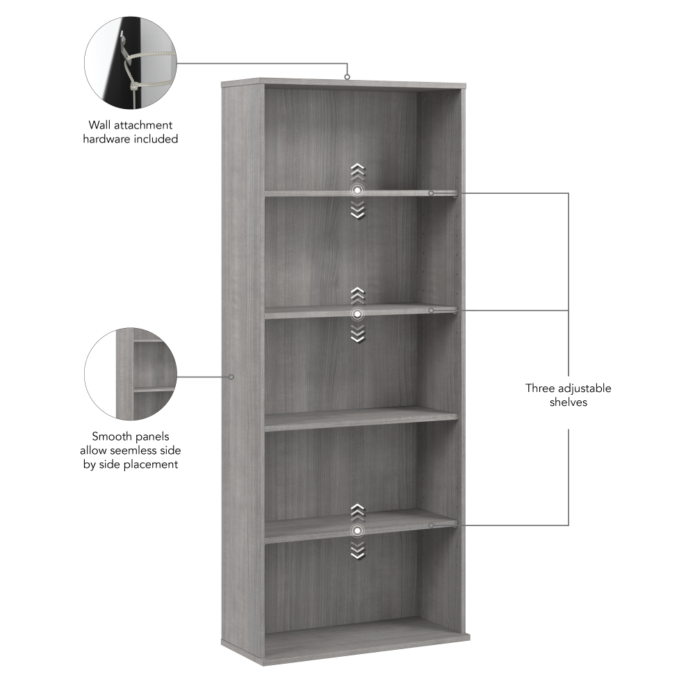 Shop Bush Business Furniture Hustle Tall 5 Shelf Bookcase, Image 06, HUB230PG, #color_platinum gray