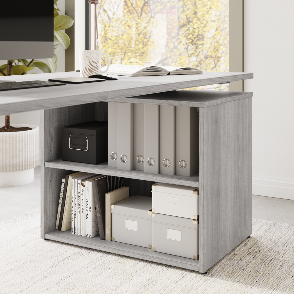 Shop Bush Business Furniture Stratus 60W x 30D Electric Height Adjustable Standing Desk with Bookcase, Image 05, SUT005PG, #color_platinum gray