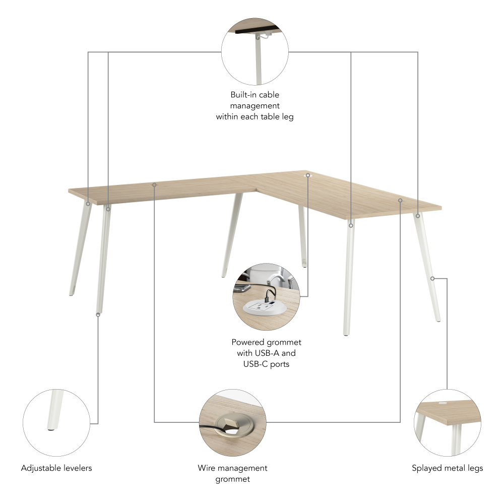 Shop Bush Business Furniture Vista 72W x 30D L Shaped Desk with Splayed Metal Legs, Image 06, VST003NE, #color_natural elm