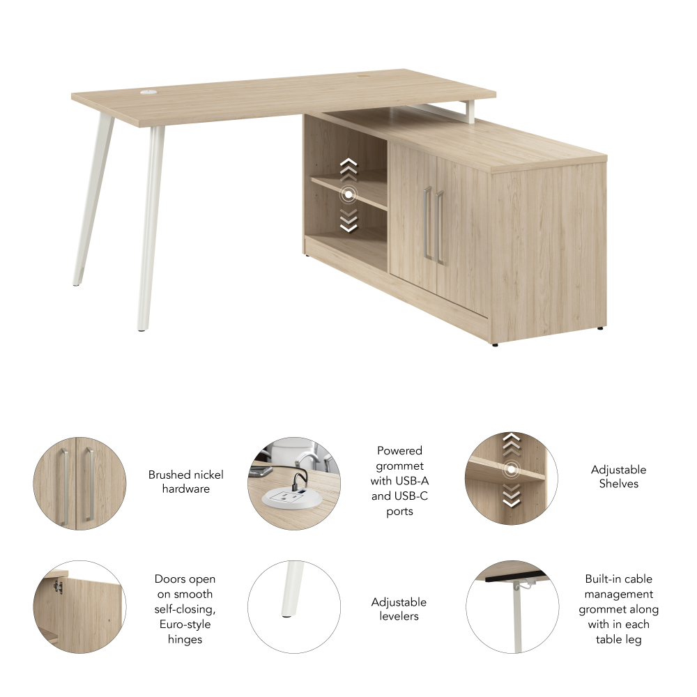 Shop Bush Business Furniture Vista 60W L Shaped Desk with Splayed Metal Legs and Low Storage Cabinet, Image 06, VST006NE, #color_natural elm