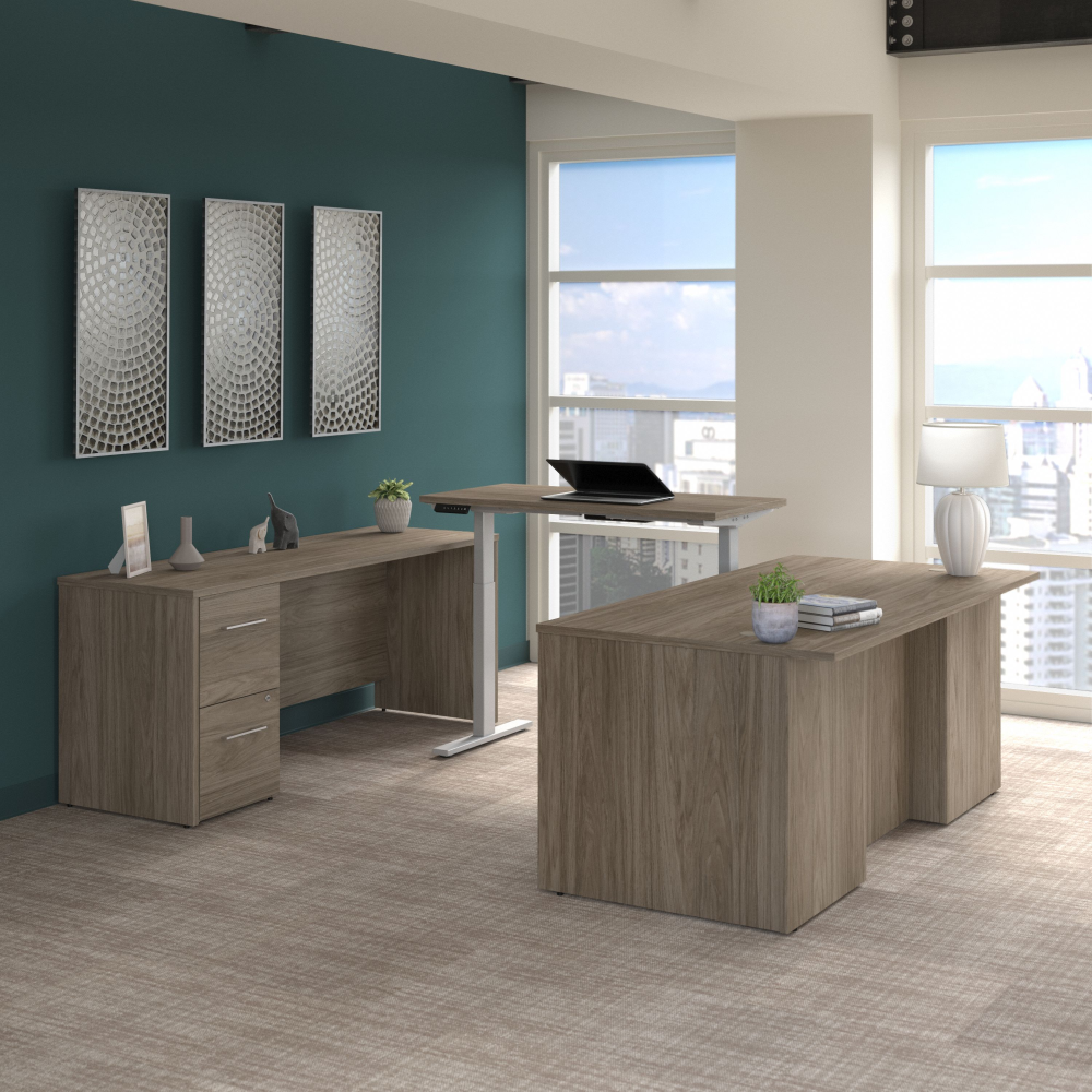 Shop Bush Business Furniture Office 500 72W Height Adjustable U Shaped Executive Desk with Drawers, Image 02, OF5005MHSU, #color_modern hickory