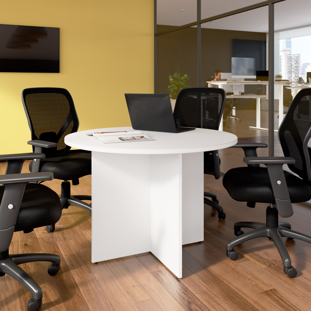 Shop Bush Business Furniture 42-inch Round Conference Table with Wood Base, Image 02, 99TB42RWH, #color_white