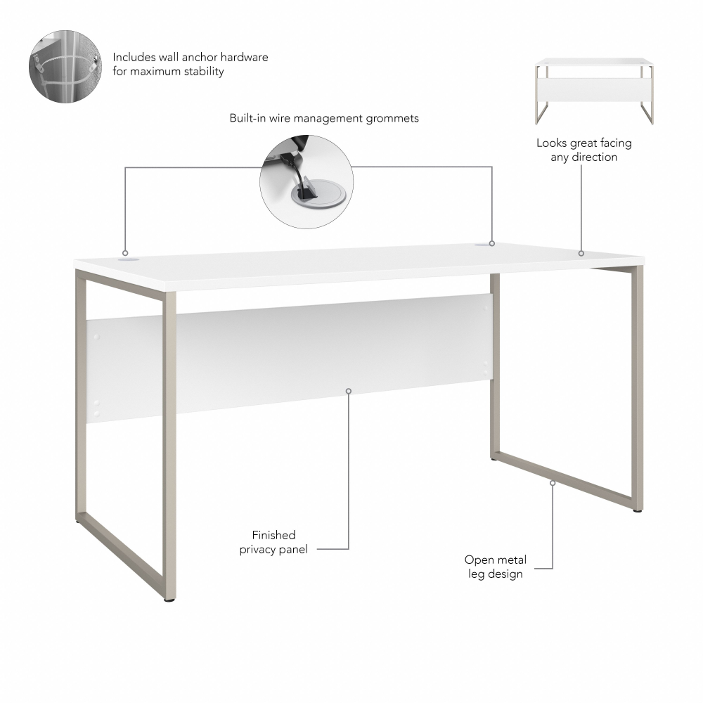 Shop Bush Business Furniture Hybrid 60W x 30D Computer Table Desk with Metal Legs, Image 09, HYD360WH, #color_white