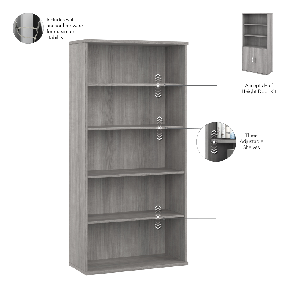 Shop Bush Business Furniture Studio A Tall 5 Shelf Bookcase with Doors, Image 06, STA010PG, #color_platinum gray