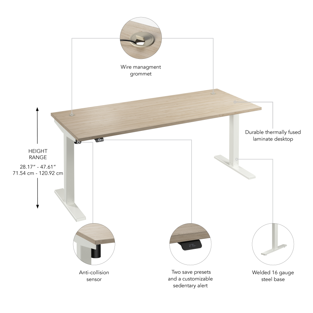 Shop Bush Business Furniture Move 40 Series 72W x 30D Electric Height Adjustable Standing Desk, Image 06, M4S7230NEWK, #color_natural elm/white powder coat