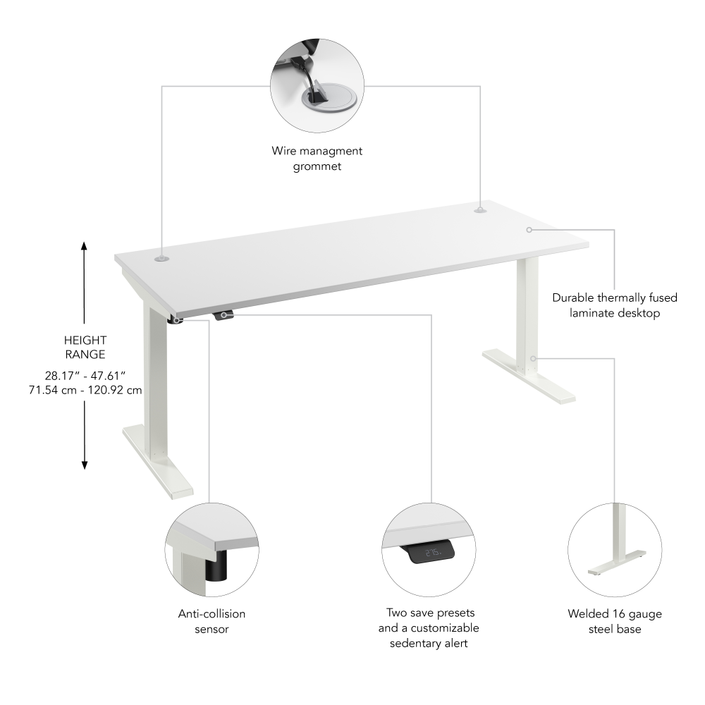 Shop Bush Business Furniture Move 40 Series 72W x 30D Electric Height Adjustable Standing Desk, Image 06, M4S7230WHWK, #color_white/white powder coat