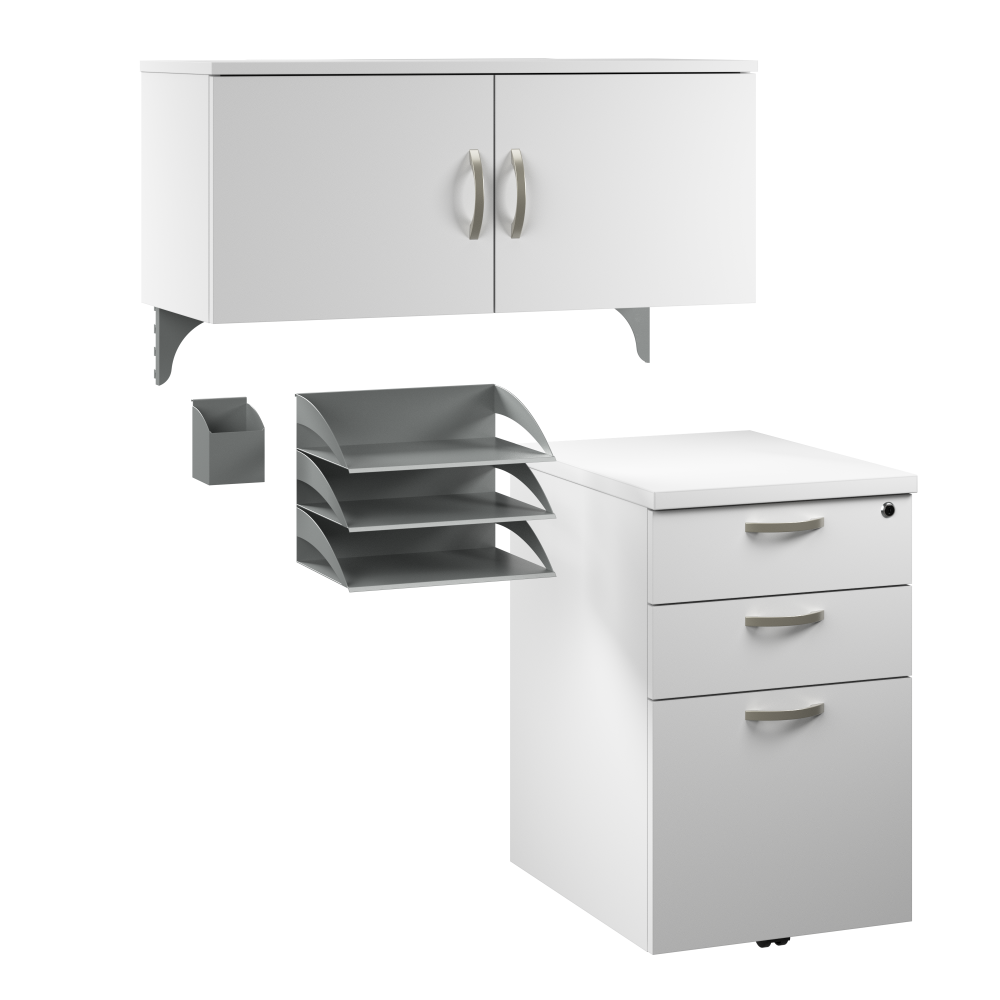 Shop Bush Business Furniture Office in an Hour Cubicle Storage with Cabinet, Drawers, Paper Tray, and Pencil Holder, Image 01, WC36190-03K, #color_pure white