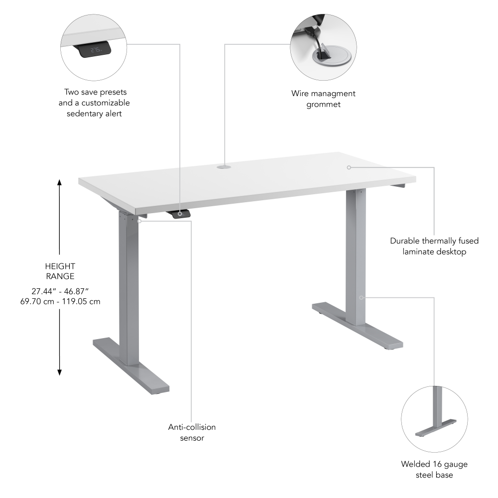Shop Bush Business Furniture Move 60 Series 48W x 24D Electric Height Adjustable Standing Desk, Image 06, M6S4824WHSK, #color_white/cool gray metallic