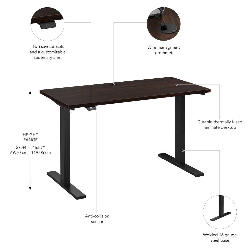 Shop Bush Business Furniture Move 60 Series 48W x 24D Electric Height Adjustable Standing Desk, Image 06, M6S4824BWBK, #color_black walnut/black powder coat