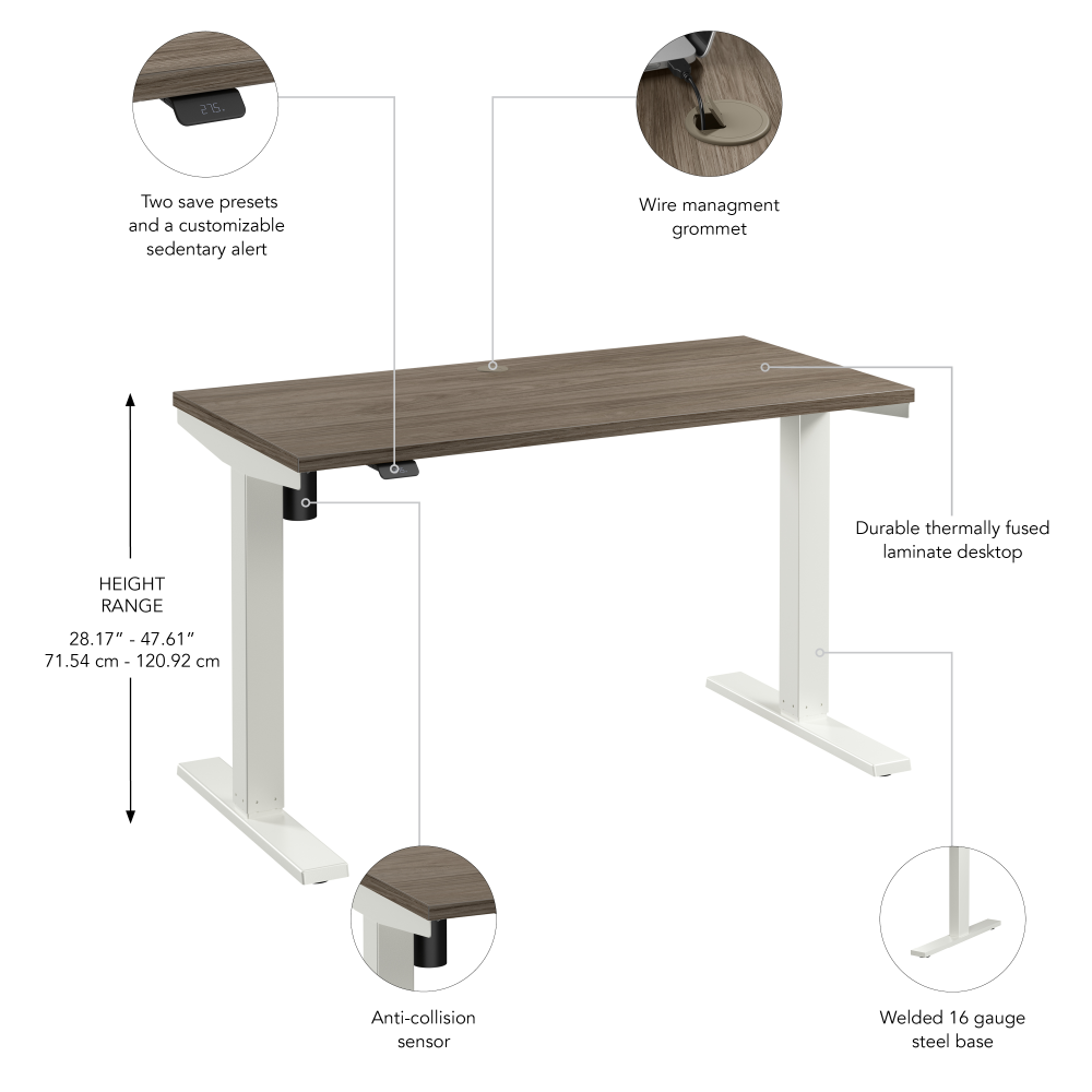 Shop Bush Business Furniture Move 40 Series 48W x 24D Electric Height Adjustable Standing Desk, Image 06, M4S4824MHWK, #color_modern hickory/white powder coat
