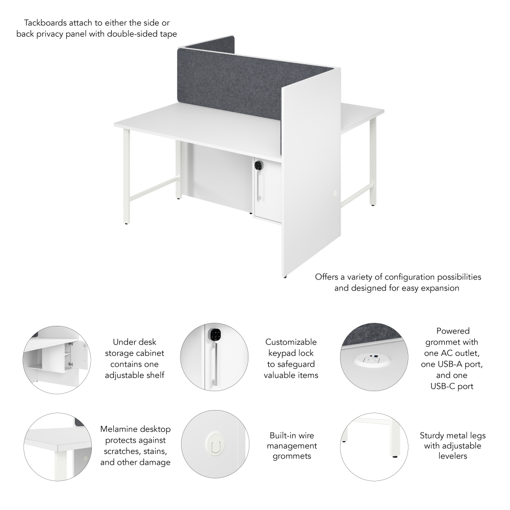 Shop Bush Business Furniture Hustle 60-inch 2 Person Office Cubicles with Locking Storage and Large Tackboards, Image 06, HUS023WH, #color_white