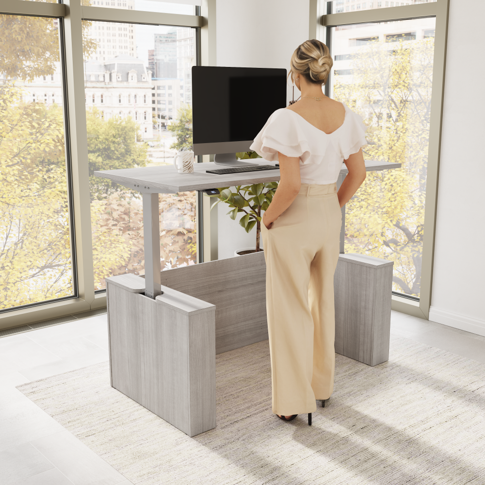 Shop Bush Business Furniture Stratus 60W x 30D Electric Height Adjustable Standing Desk with Modesty Panel, Image 02, SUT003PG, #color_platinum gray