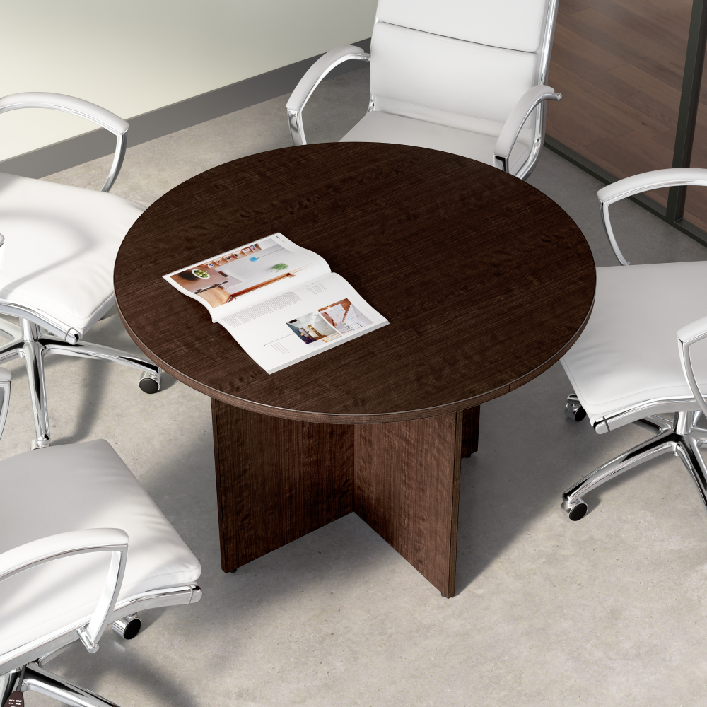 Shop Bush Business Furniture 42-inch Round Conference Table with Wood Base, Image 03, 99TB42RMR, #color_mocha cherry