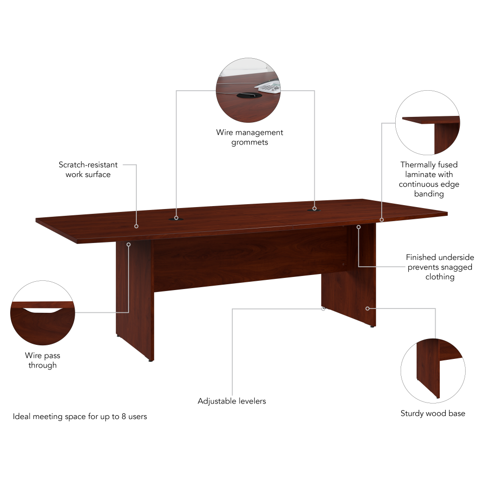 Shop Bush Business Furniture 96-inch Office Conference Table with Wood Base, Image 06, 99TB9642HCK, #color_hansen cherry